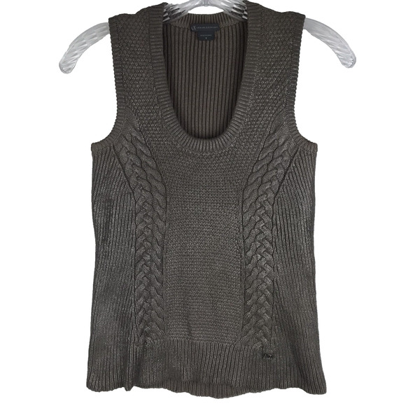 Armani Exchange Sweater Vest Gray Cable Knit Tank Scoop Neck Metallic Size Small - Picture 1 of 7
